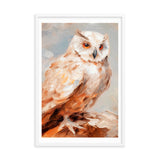 Wild Wisdom - Owl in Earthy Hues - White 24″×36″ - Wooden Framed Posters