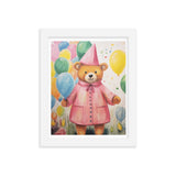 Festive Cheer - Adorable Bear with Balloons - White 8″×10″ - Framed Poster