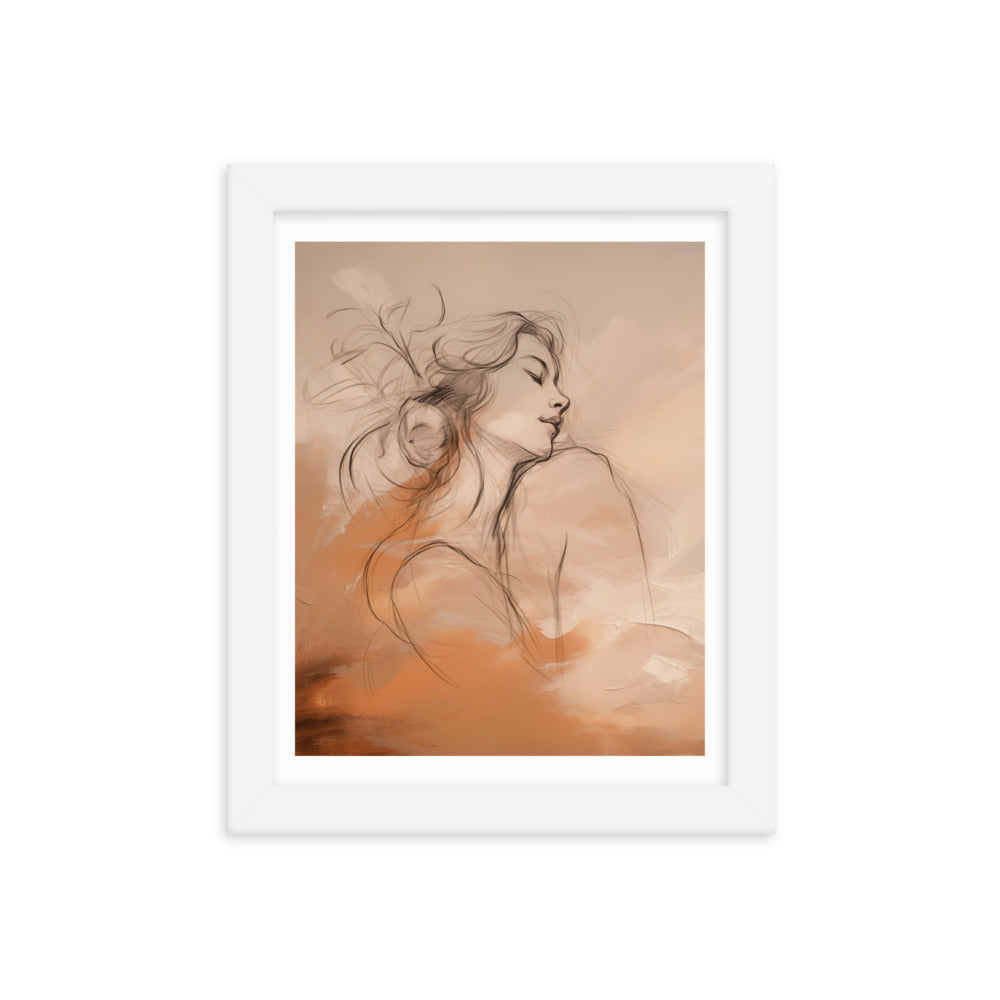 Serene Reflections - Woman in Sketch Wall Decor - White 8″×10″ - Framed Poster