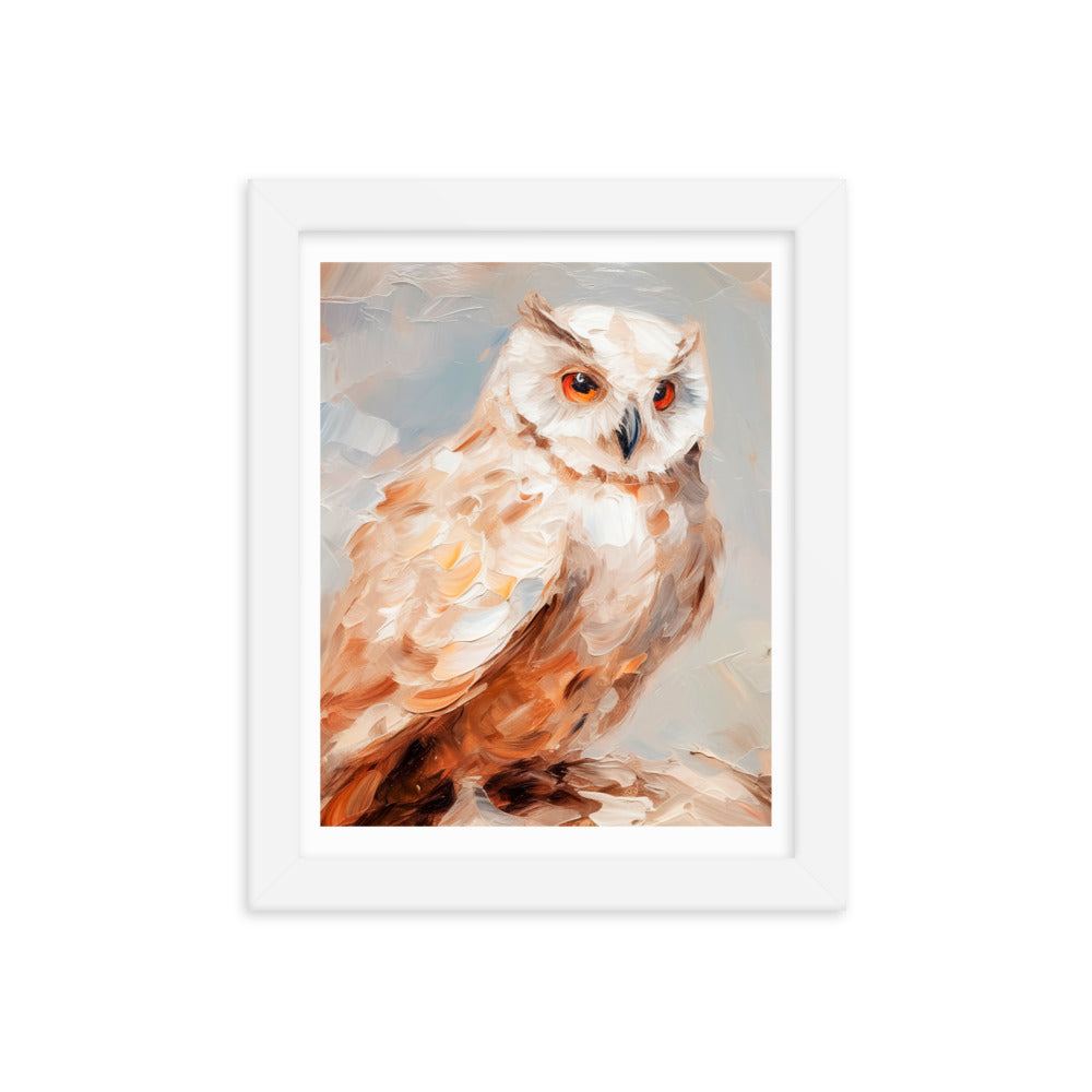 Wild Wisdom - Owl in Earthy Hues - White 8″×10″ - Wooden Framed Posters