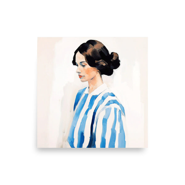 Elegant Nostalgia - Portrait of a Woman in Stripes - 10″×10″ - Paper Posters