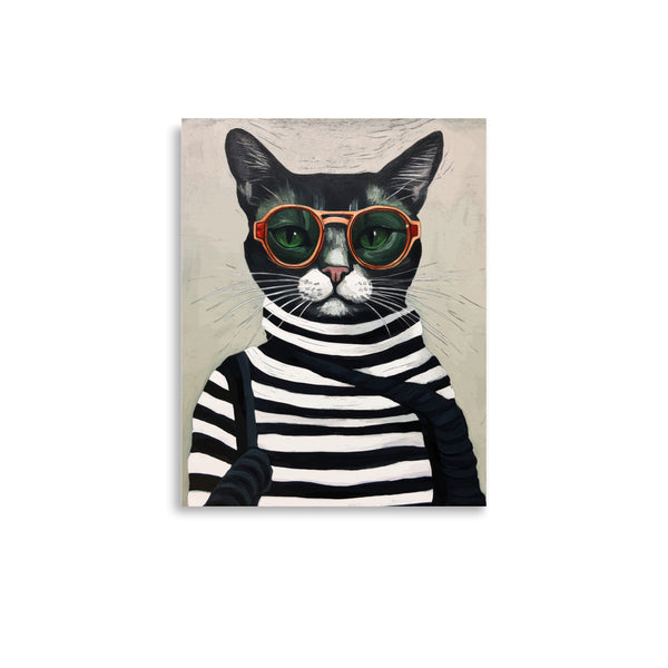 Cool Cat in Stripes - Retro Chic Poster - 11″×14″ - Paper Posters