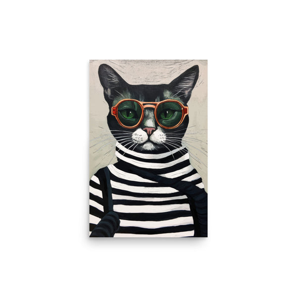 Cool Cat in Stripes - Retro Chic Poster - 12″×18″ - Paper Posters