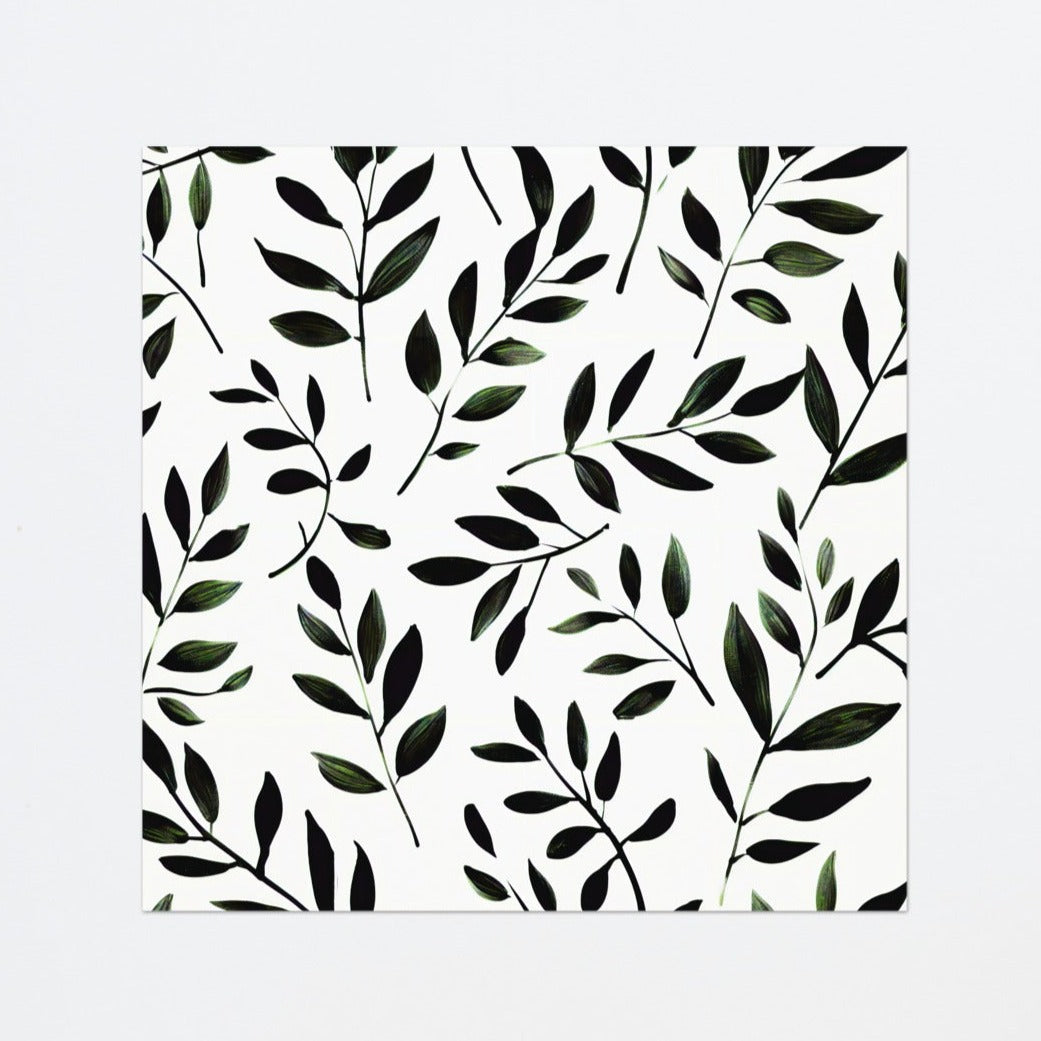 Modern Botanical Bliss - Monochrome Leaf Pattern - 16″×16″ - Posters