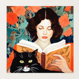 Reading in Bloom - Lady with Cat and Roses - 16″×16″ - Posters