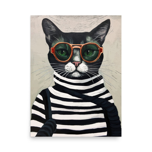 Cool Cat in Stripes - Retro Chic Poster - 18″×24″ - Paper Posters