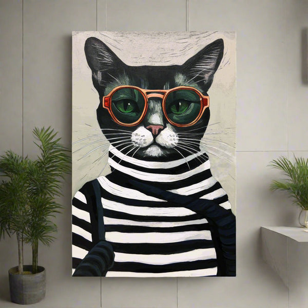 Cool Cat in Stripes - Retro Chic Poster - 24″×36″ - Paper Posters