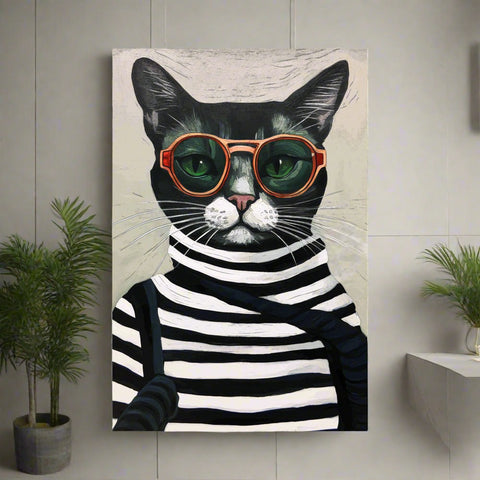 Image of Cool Cat in Stripes - Retro Chic Poster
