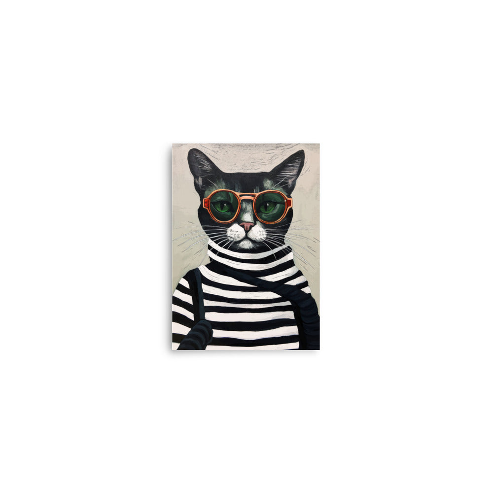 Cool Cat in Stripes - Retro Chic Poster - 5″×7″ - Paper Posters