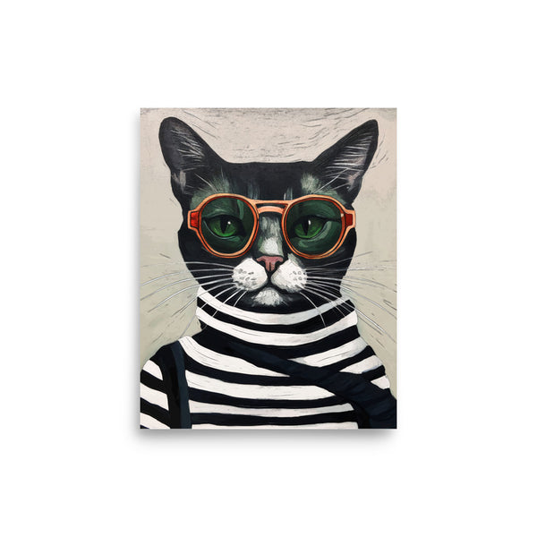 Cool Cat in Stripes - Retro Chic Poster - 8″×10″ - Paper Posters