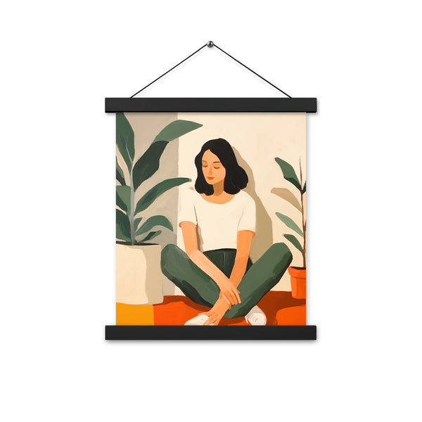 Tranquil Moments - Woman and Greenery - Black 11″×14″ - Posters With Hanger