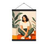 Tranquil Moments - Woman and Greenery - Black 12″×16″ - Posters With Hanger