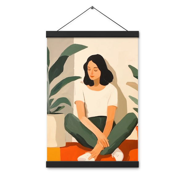 Tranquil Moments - Woman and Greenery - Black 12″×18″ - Posters With Hanger