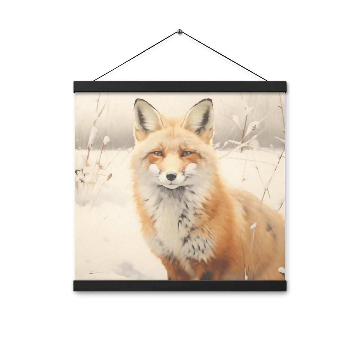 Silent Guardian - Fox in Snow - Black 16″×16″ - Poster With Hanger