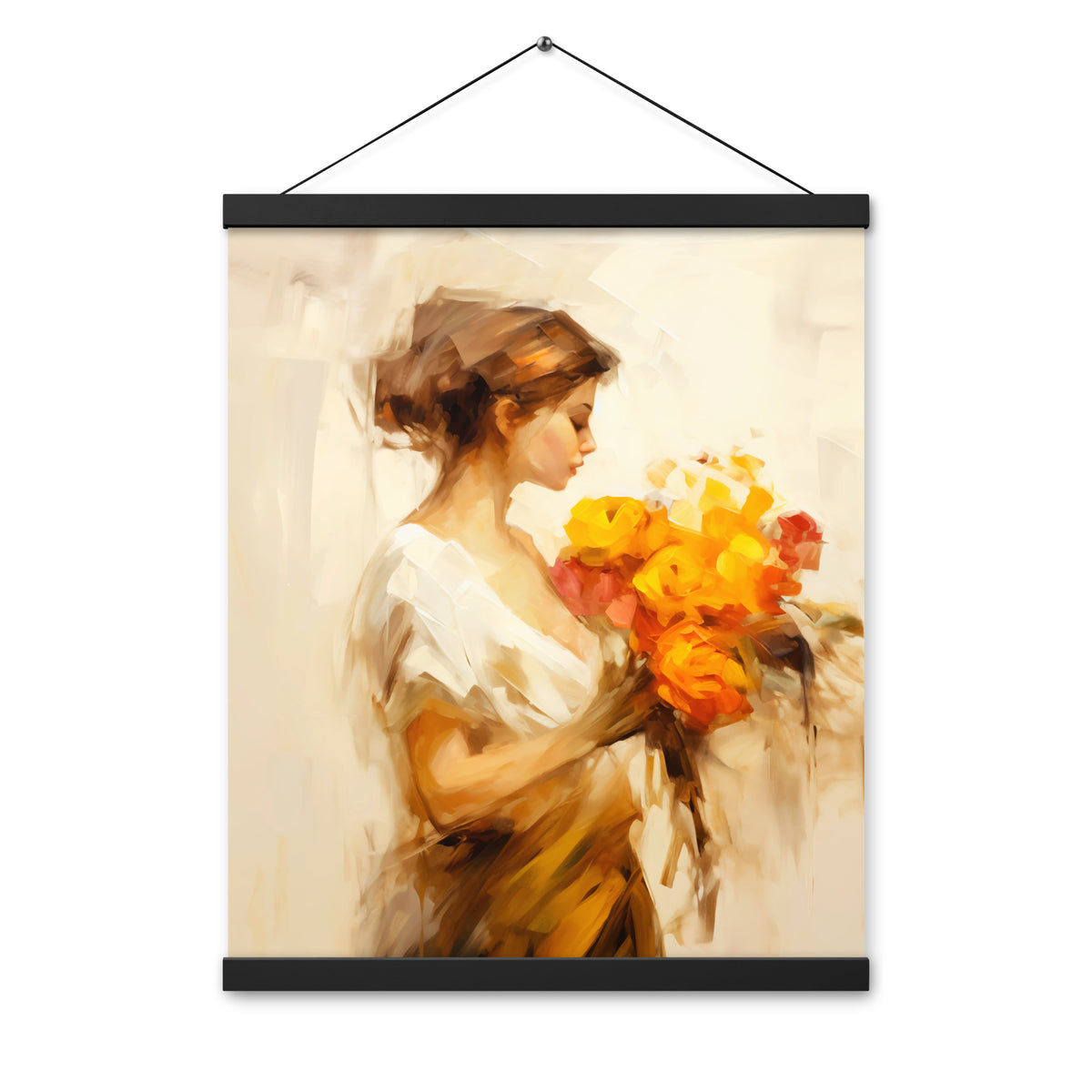 Whispers of Spring - Floral Elegance - Black 16″×20″ - Poster With Hanger