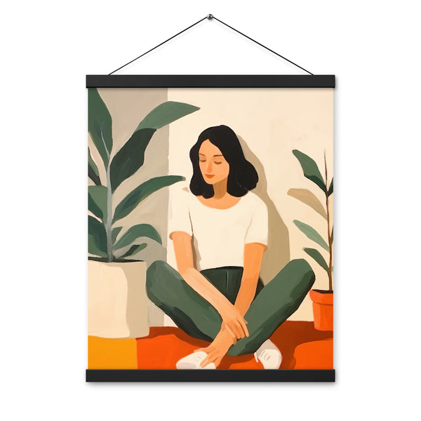 Tranquil Moments - Woman and Greenery - Black 16″×20″ - Posters With Hanger