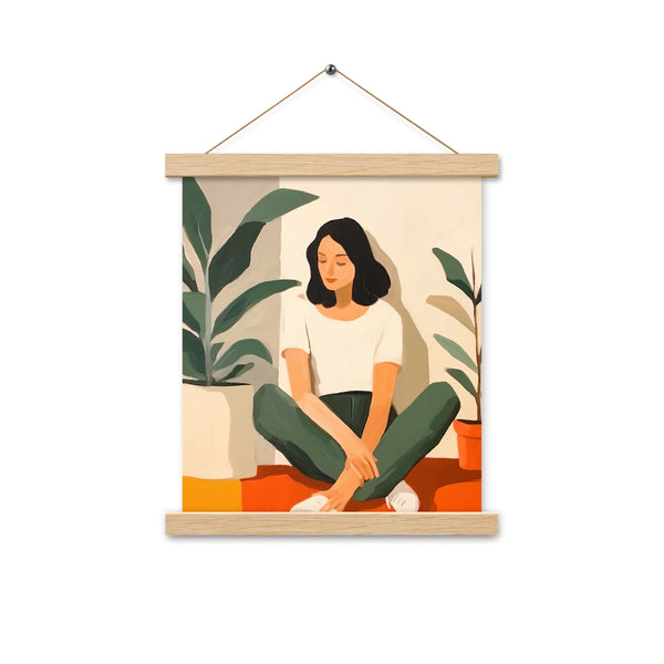 Tranquil Moments - Woman and Greenery - Oak 11″×14″ - Posters With Hanger