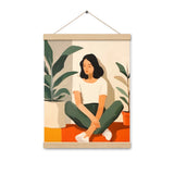 Tranquil Moments - Woman and Greenery - Oak 12″×16″ - Posters With Hanger