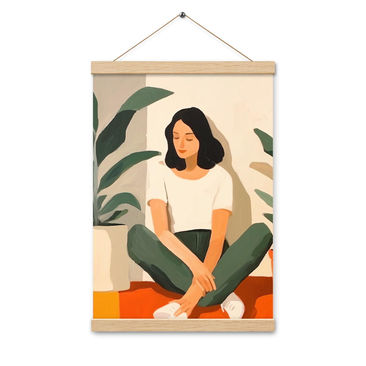 Tranquil Moments - Woman and Greenery - Oak 12″×18″ - Posters With Hanger