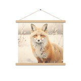 Silent Guardian - Fox in Snow - Oak 18″×18″ - Poster With Hanger