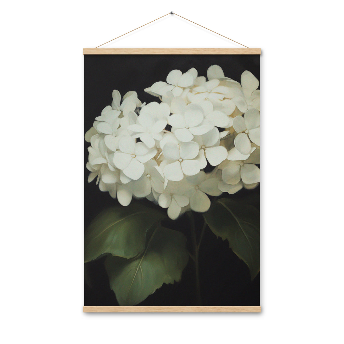 Elegant Hydrangeas - Serenity in Bloom Wall Art - Oak 24″×36″ - Posters With Hanger