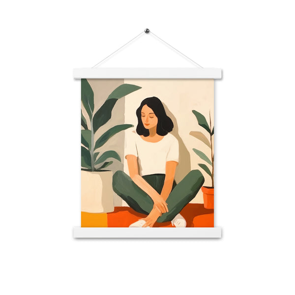 Tranquil Moments - Woman and Greenery - White 11″×14″ - Posters With Hanger