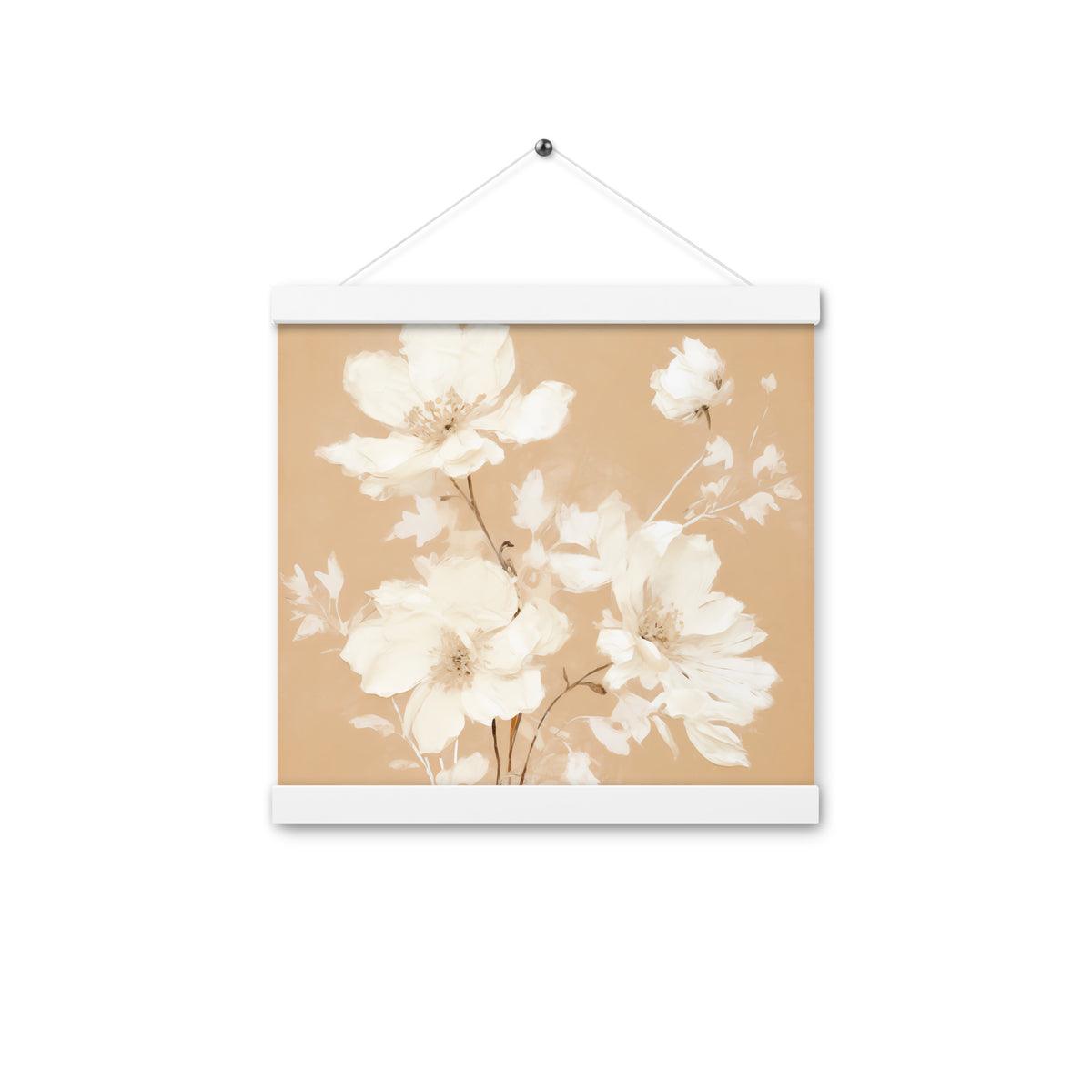 Blossoming Serenity - Elegant Floral Wall Art - White 12″×12″ - Posters With Hanger