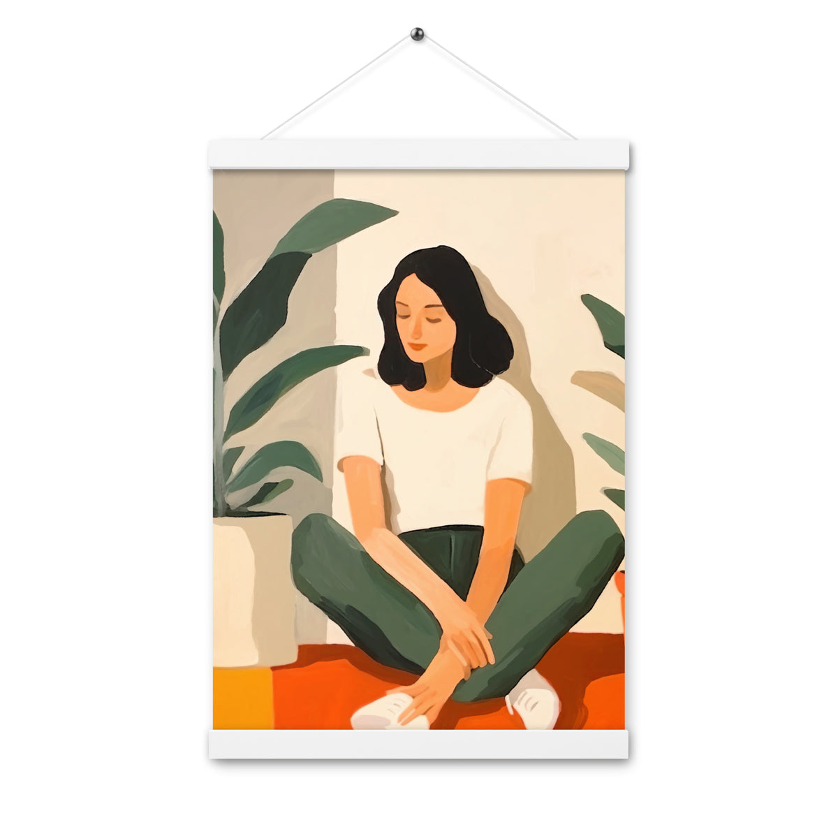 Tranquil Moments - Woman and Greenery - White 12″×18″ - Posters With Hanger