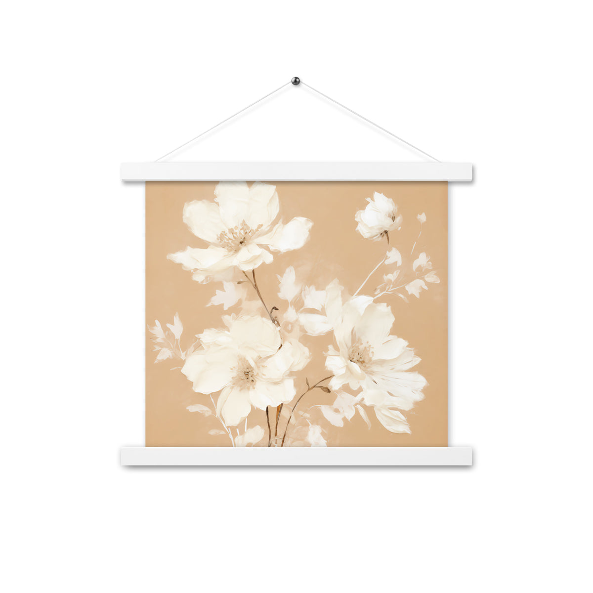 Blossoming Serenity - Elegant Floral Wall Art - White 14″×14″ - Posters With Hanger