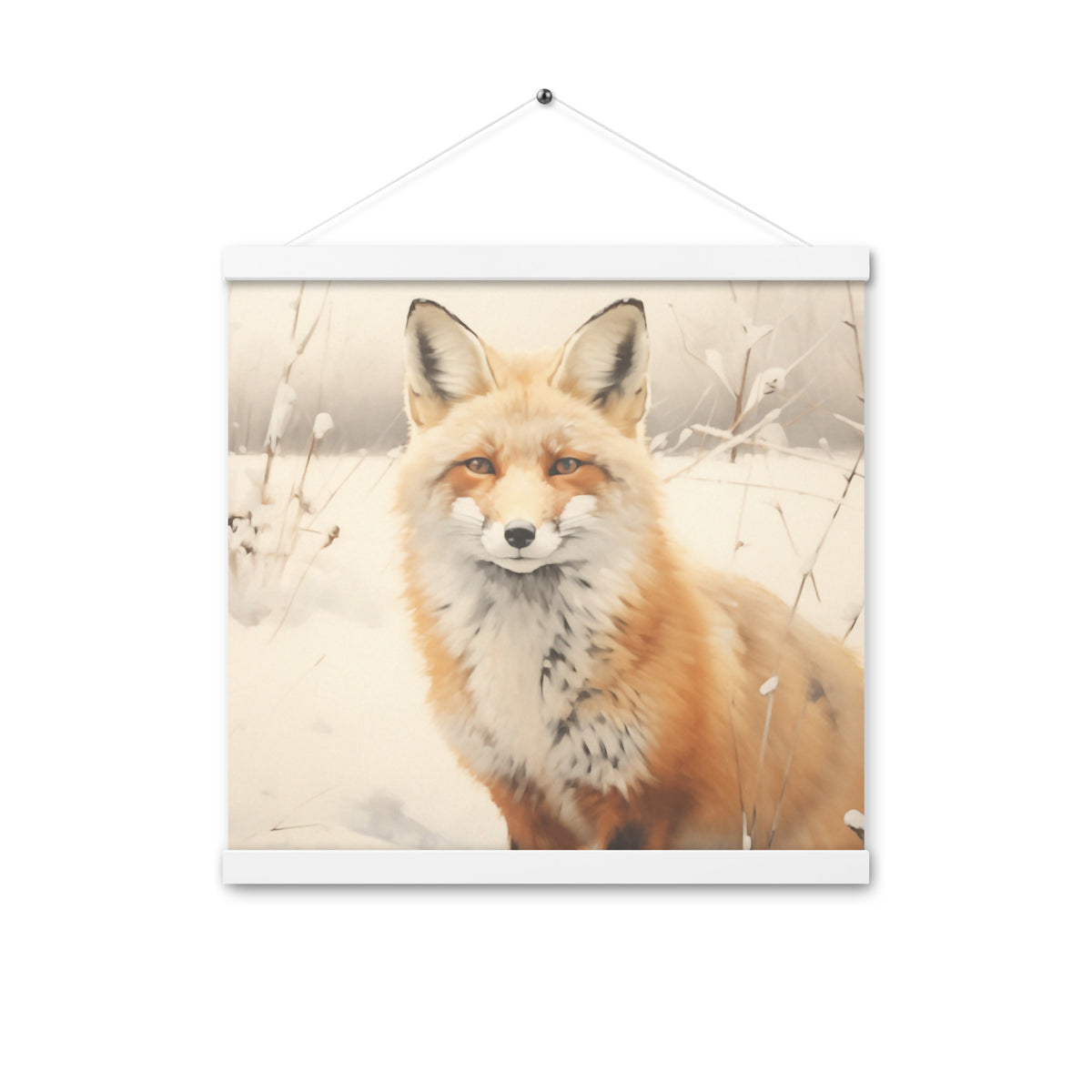 Silent Guardian - Fox in Snow - White 16″×16″ - Poster With Hanger