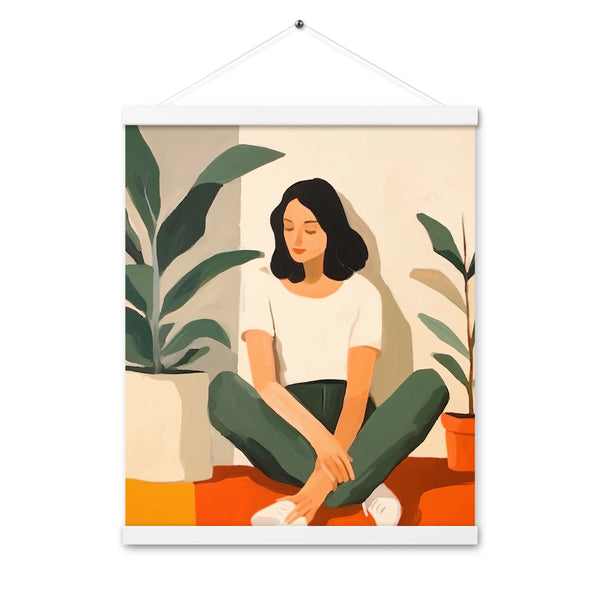 Tranquil Moments - Woman and Greenery - White 16″×20″ - Posters With Hanger