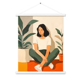 Tranquil Moments - Woman and Greenery - White 18″×24″ - Posters With Hanger