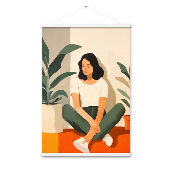 Tranquil Moments - Woman and Greenery - White 24″×36″ - Posters With Hanger