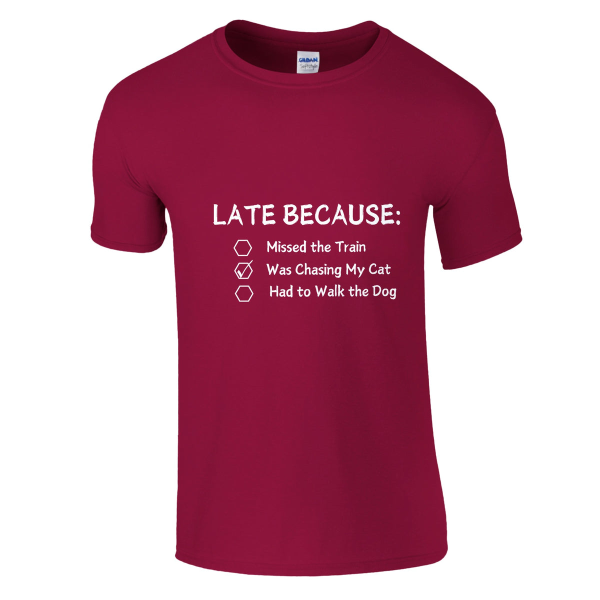 Late Again - Humorous Excuses Graphic Tee - Cardinal Red - Crewneck T-shirts