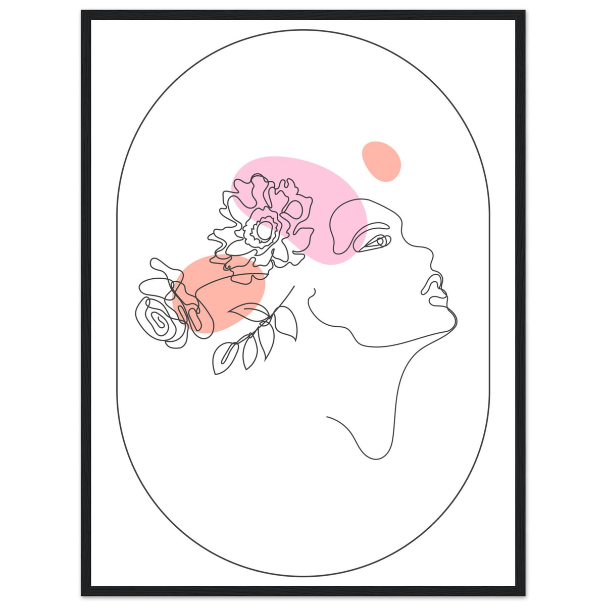 Ethereal Blossom Muse - Framed Line Art Poster - 60x80 cm 24x32″ Black frame - Wooden Framed Posters