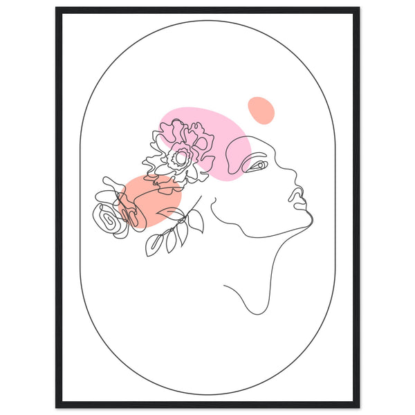 Ethereal Blossom Muse - Framed Line Art Poster - 60x80 cm 24x32″ Black frame - Wooden Framed Posters