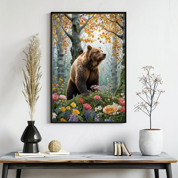 Nature's Guardian - Bear and Blossoms - - Framed Posters