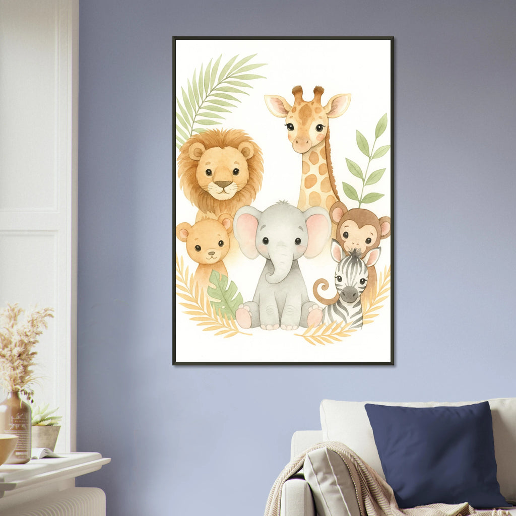 Safari Friends – Nursery Metal Framed Poster Gift - - Metal Framed Posters