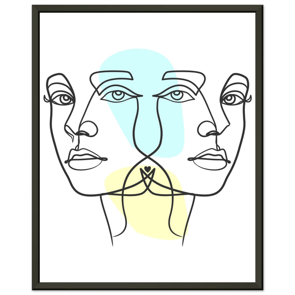 Twins in Harmony - Minimalist Faces with Pastel Touch - 40x50 cm 16x20″ - Metal Framed Posters