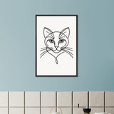 Timeless Cat Line Art - Natural Wood Framed Elegance - - Wooden Framed Posters