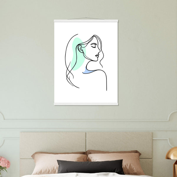 Elegance in Line - Minimalist Female Profile Art with Wooden Hangers - 60x80 cm 24x32″ White wall hanger - Posters With Hanger