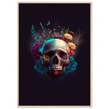 Nature’s Duality - Vibrant Flowers and Skull - 70x100 cm 28x40″ Wood frame - Wooden Framed Posters