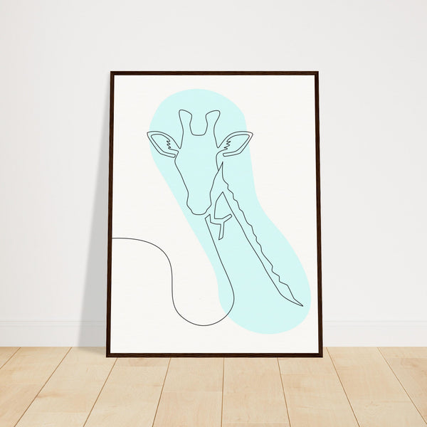 Framed Tranquility - Giraffe Line Art - 60x80 cm 24x32″ Dark wood frame - Wooden Framed Posters