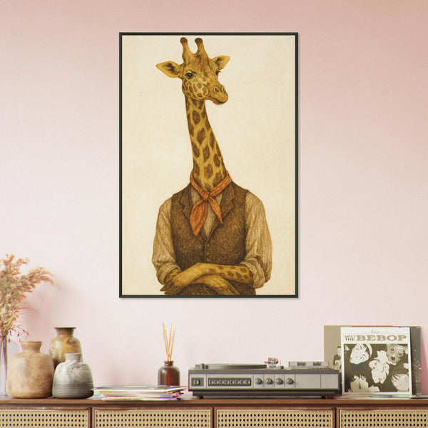 Gift Whimsical Charm – Dapper Giraffe Metal Framed Poster - - Metal Framed Posters