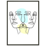 Twins in Harmony - Minimalist Faces with Pastel Touch - 50x70 cm 20x28″ - Metal Framed Posters