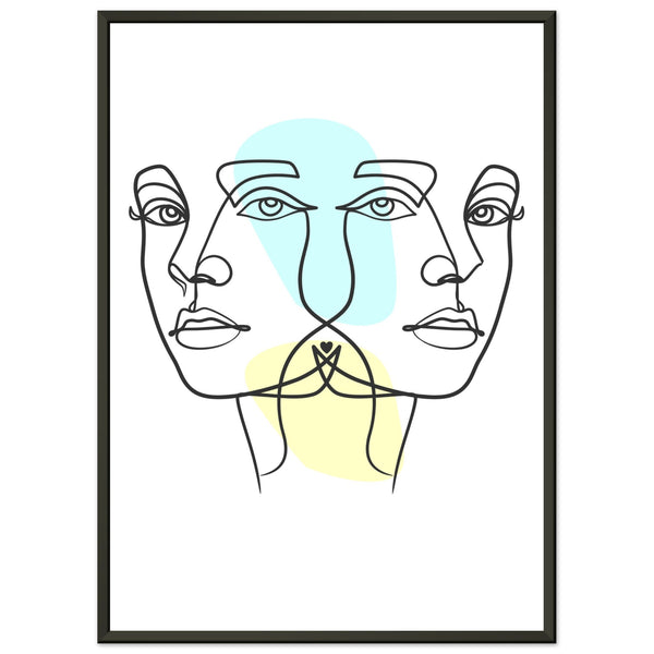 Twins in Harmony - Minimalist Faces with Pastel Touch - 50x70 cm 20x28″ - Metal Framed Posters