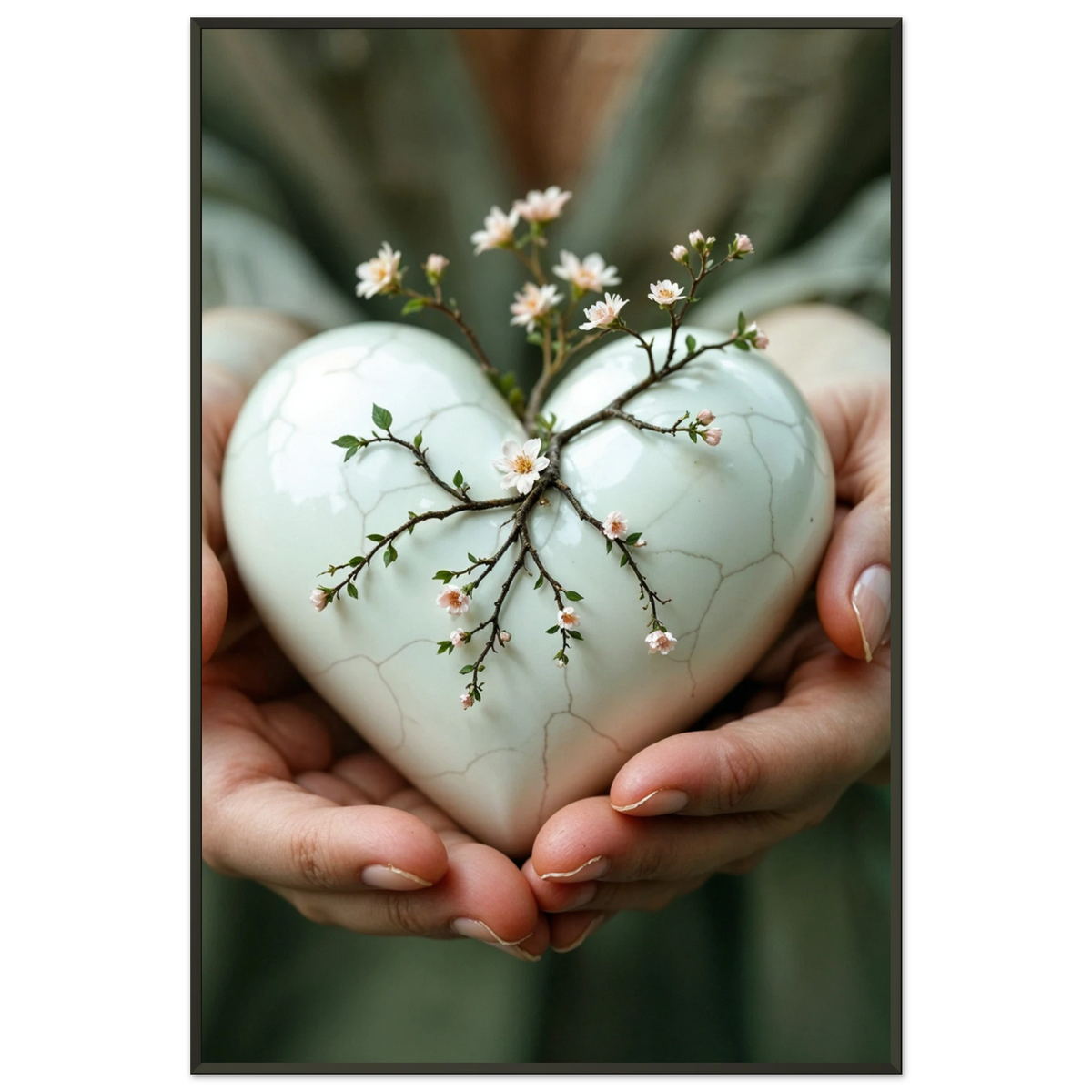 Growth of Love - Heart & Flower Print - - Metal Framed Posters