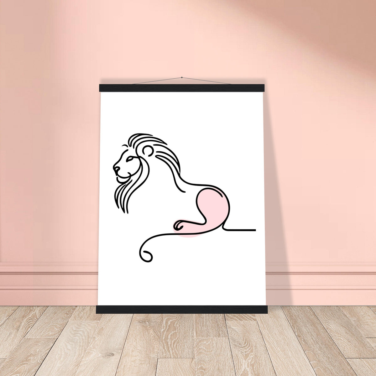 Regal Simplicity - Minimalist Lion Design - 45x60 cm 18x24″ Black wall hanger - Posters With Hanger