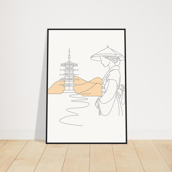 Serene Japanese Elegance - Framed Line Art - 70x100 cm 28x40″ Black frame - Wooden Framed Posters