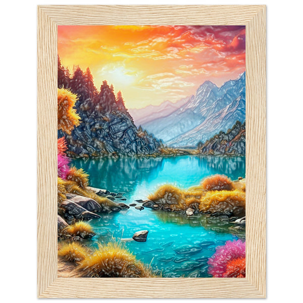 Mountain Serenity - Tranquil Landscape Art - 15x20 cm 6x8″ Wood frame - Wooden Framed Poster